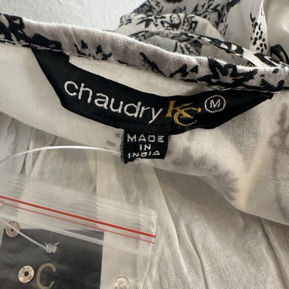 Chaudry KC Babydoll Mini Dress Sz Medium Sequin Pleated Bubble Hem Cottage Boho - Picture 12 of 14